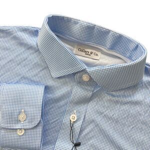 Collars & Co Houndstooth Blue Quattro Flex Dress Shirt 4Way stretch M